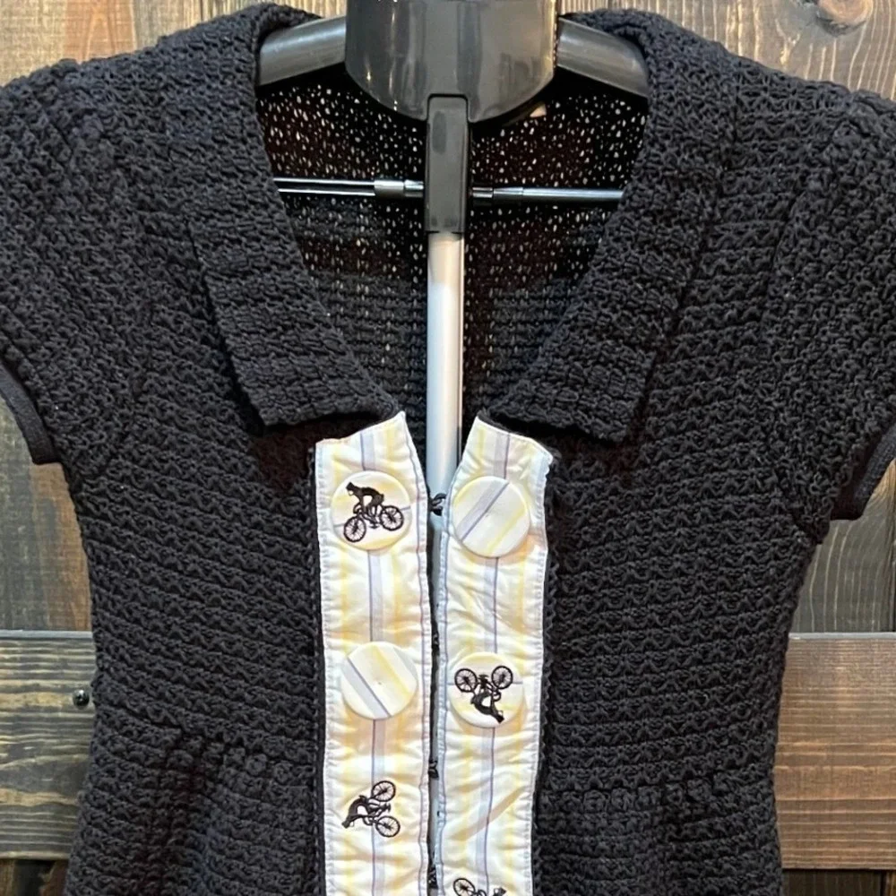 Anthropologie Moth Motion Study Cardigan Size XS Black Bicycle Textured Boho Art - Picture 6 of 7